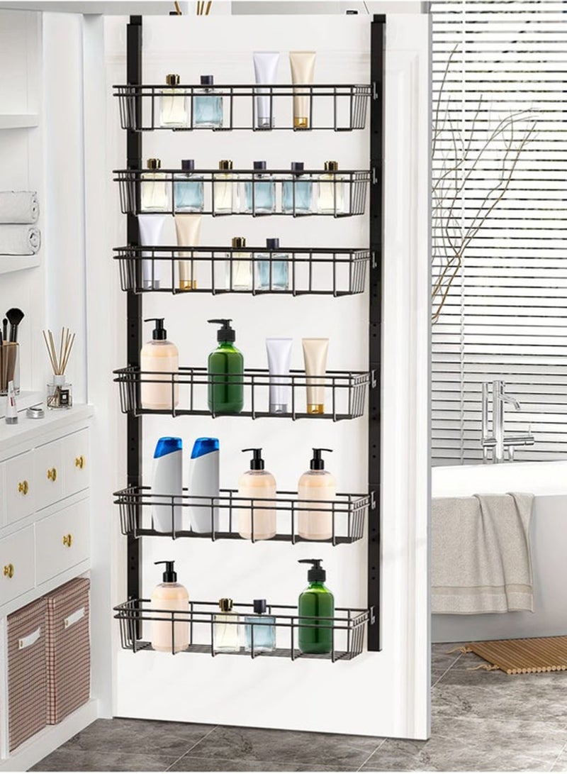 6 Tiers Door Organizer Rack Carbon Steel Over the Door Organizer Adjustable Height Detachable Baskets Kitchen Back Door  Storage  Rack Bath Cabinet Organizer Kitchen Spice Rack Over Door Can Organizer for Home Kitchen Laundry Bathroom Black - Image 3